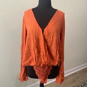 Free People Bell Sleeve Bodysuit NWT